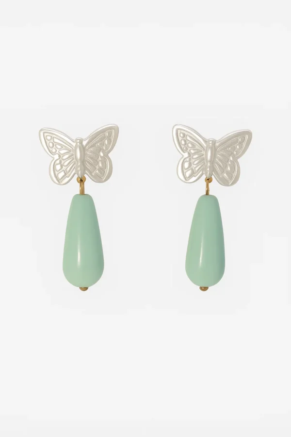 pendientes mariposa blanca verde