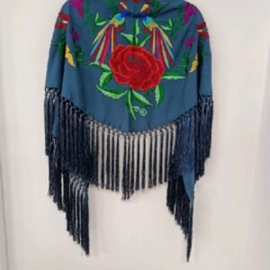mantón bordado rosa roja