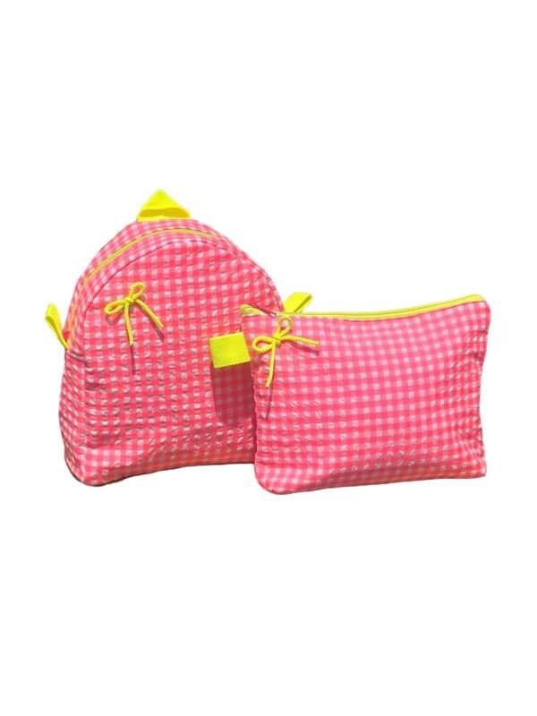conjunto maleta y neceser neón rosa