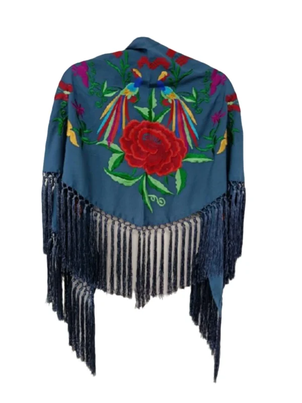mantón bordado rosa roja